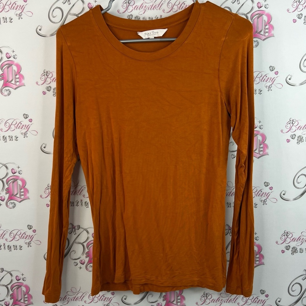 Part Two Long Sleeve Top in Rich Brown rusty orange brown stretchy soft